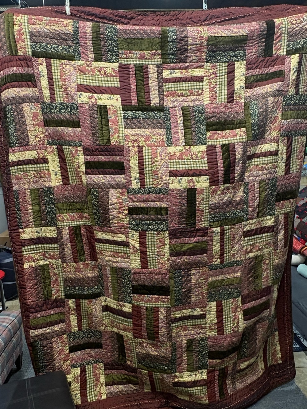 Vintage The Company Store Patchwork Cabin Quilt Velvet and Cotton